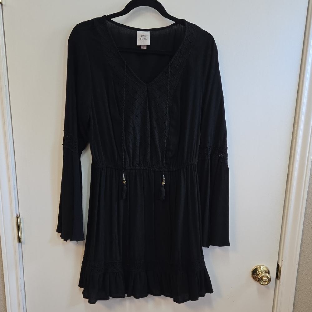 Knox Rose Black Long Sleeve Boho Dress Size Large
